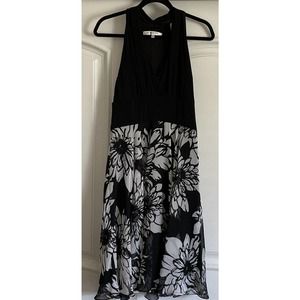 Evan Picone Black White Floral Print Stretch Knit Halter Dress - 10